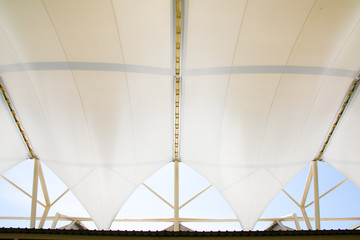 fabric tensile roof structure with skylight - obrazy, fototapety, plakaty