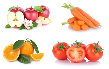 Obst und Gemüse Früchte Sammlung Äpfel, Orangen Karotten Tomaten Essen Freisteller