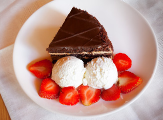 Chocolate cake with ice cream