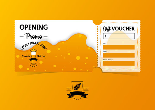  Discount gift vouchers template design for opening beer party. Special offer or certificate coupons. Vector.