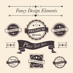 Fancy design elements. Shabby Chic vector icons, emblems, banners and seals with copy space text.