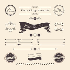 Fancy design elements. Shabby Chic vector icons, emblems, banners and seals with copy space text. - 145740775