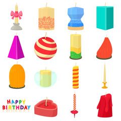 Candle forms icons set, cartoon style