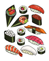 Hand drawn sushi