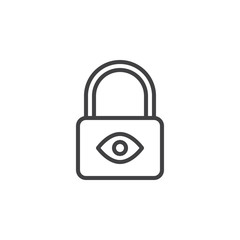 Lock with eye line icon, outline vector sign, linear style pictogram isolated on white. Privacy protection symbol, logo illustration. Editable stroke. Pixel perfect