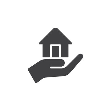 Hand Holding Up House Icon Vector, Filled Flat Sign, Solid Pictogram Isolated On White. Mortgage Symbol, Logo Illustration. Pixel Perfect