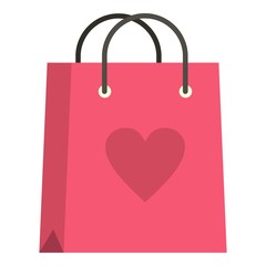 Pink shopping bag with heart icon isolated