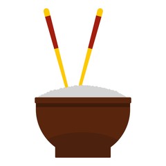 Brown bowl of rice with pair of chopsticks icon