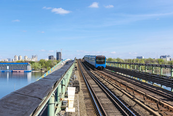 Fototapeta na wymiar Kiev subway bridge with train