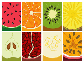 Set of summer cards with fruits background.