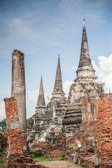 Fototapeta premium Phra Nakhon Si Ayutthaya, Thailand - Sept 25,2010: Ayutthaya Historical Park, Archaeological site that contains palaces, Buddhist temples, monasteries and statues. :