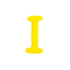 3d yellow text word letter I isolated on white background. Cute cartoon children's style figures handmade handicraft for clay plastiline