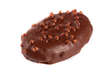 one chocolate candy isolated on white background