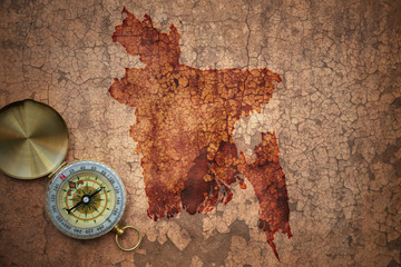 map of bangladesh on a old vintage crack paper