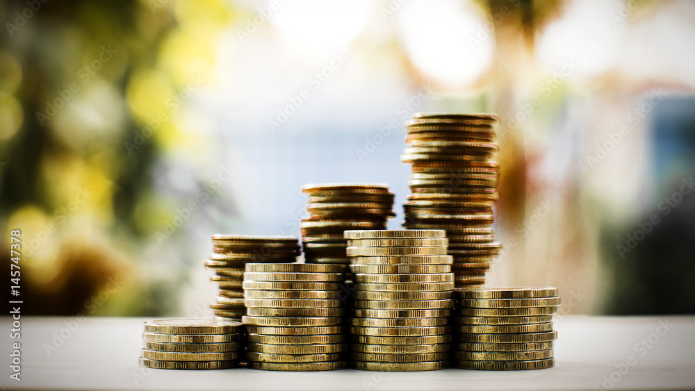 Poster concept save money with stack money coin for growing your business