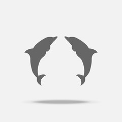 Twin Dolphins Flat design vector icon with shadow
