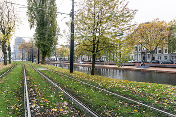 Fototapeta premium ROTTERDAM, Netherlands - November 12, 2017 : Street view of Rotterdam City Netherlands. back to 1270 when a dam was constructed in the Rotte river by people settled around it for safety.