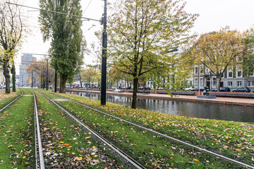 ROTTERDAM, Netherlands - November 12, 2017 : Street view of Rotterdam City Netherlands. back to 1270 when a dam was constructed in the Rotte river by people settled around it for safety.