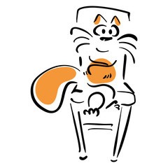 Ginger cat sits on a chair