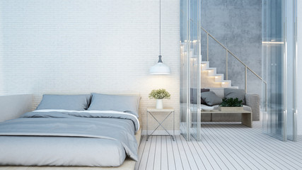 bedroom and living area white tone in home or apartment - 3D Rendering