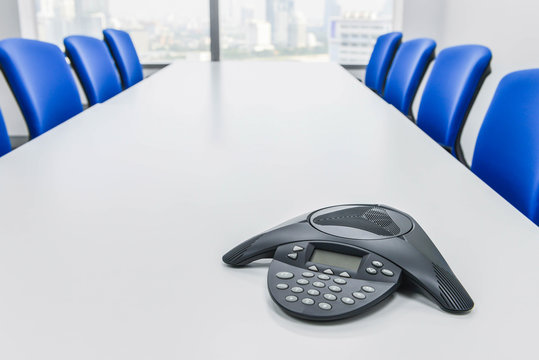 IP Conference Device On The Table In The Meeting Room