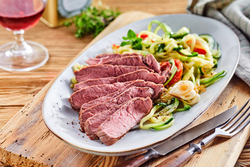 Tender gourmet beef fillet with vegetable salad