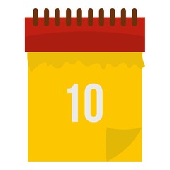 Yellow calendar with 10 date icon isolated