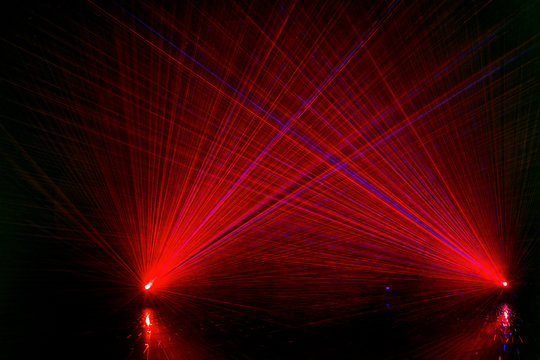 Abstract Colourful Red Laser Show Light In Night