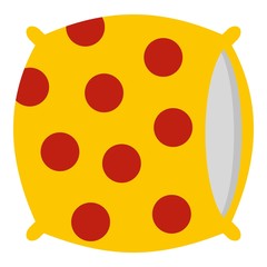 Yellow pillow with red dots icon isolated