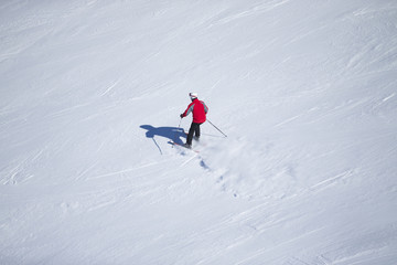 Fototapeta na wymiar Unknown skier in Sierra Nevada, Granada.