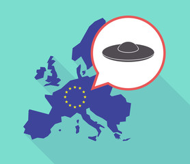 Long shadow EU map with  a flying saucer UFO