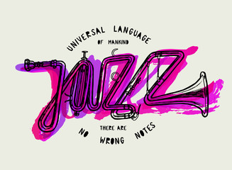 Fototapeta premium jazz trumpet word in purple paint splashes poster