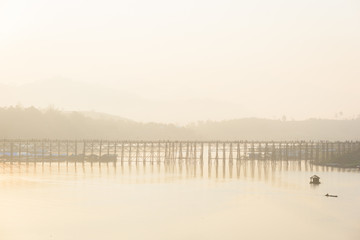 Sunrise and Wood bridge from far location