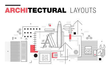 Architectural layouts in Trendy polygonal  line composition. Thin icons of buildings. Professional projects drawing. Awesome contour geometry style with pictogram of future for your design.