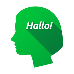 Isolated female head with  the text Hello! in the German language