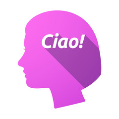 Isolated female head with  the text Hello! in the Italian language