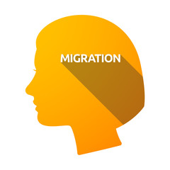Isolated female head with  the text MIGRATION