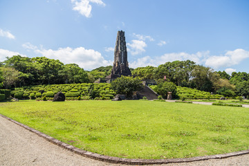 Fototapeta na wymiar Heiwadai Park, or Peace Tower Park, was built in 1940 to celebrate the 2600th anniversary of the ascension of Emperor Jimmu in Miyazaki, Kyushu, Japan