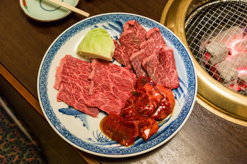 Japanese style raw beef for BBQ grill
