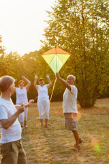 Active seniors playing with kite