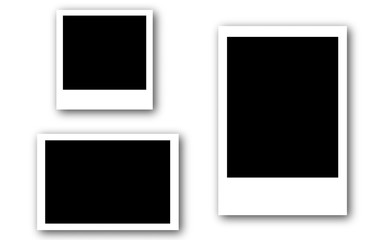 Set of photo frames with tape, isolated on white backgrounds