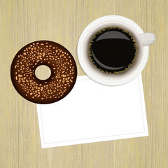 Breakfast with donut and cup of coffee