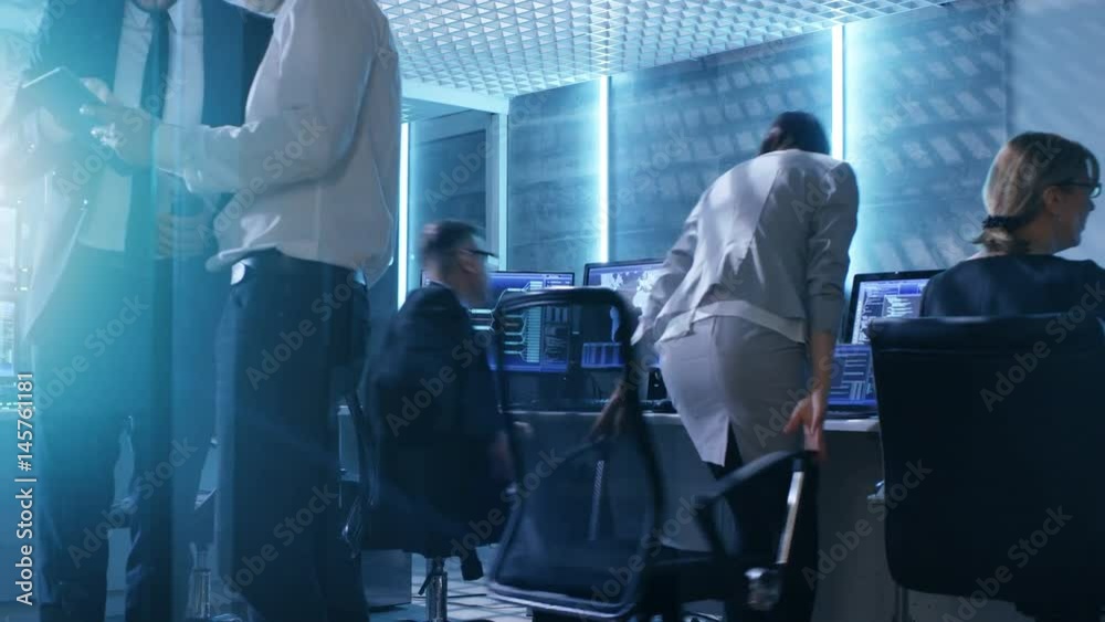 Aufkleber time-lapse footage of government system control center full of professional. they work at their work