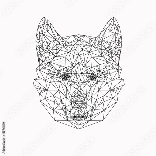 Vector Dog In Thin Line Style Abstract Low Poly Animal Wolf Face Silhouette For