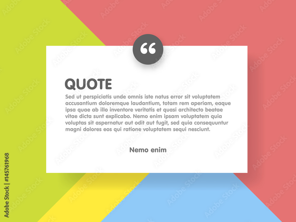 Poster material design style background and quote rectangle with sample text information vector illustratio