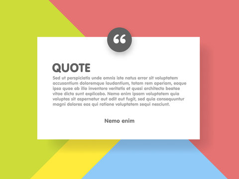 Material design style background and quote rectangle with sample text information vector illustration template