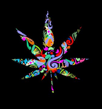 Marijuana leave with abstract pattern on black background