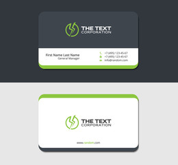 grayish business card template with green energy label