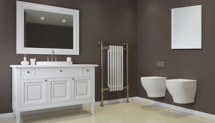Bathroom in gray tones with heated floors. 3D rendering