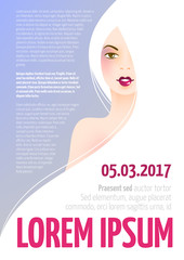 Design template with face of a beautiful woman with long hair